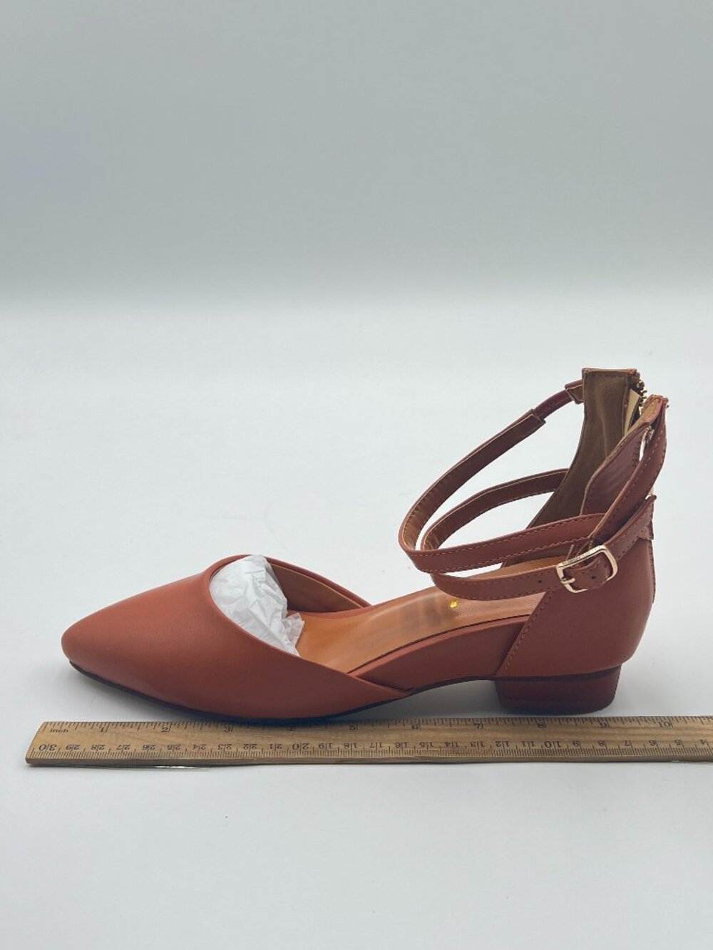 YDN Brown Casual Low Heel Pointed Toe Ankle Strap with Buckle D'orsay Sandal